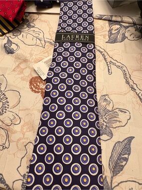 Ralph Lauren Navy and Yellow Circular Medallion Silk Tie